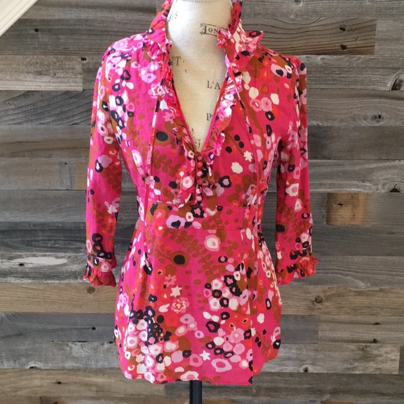 J. Crew Tops - J Crew pink floral 3/4 sleeve top Sz 6